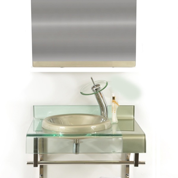 Gabinete De Vidro 60cm Curvado Duplo Inox Com Cuba Chapéu -