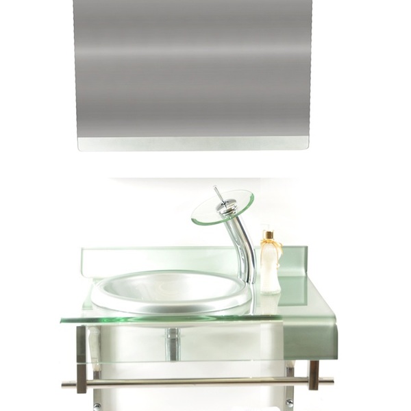 Gabinete De Vidro 60cm Curvado Duplo Inox Com Cuba Chapéu -