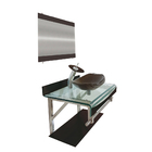 Gabinete De Vidro 60cm Curvado Duplo Inox Cuba Oval Marrom