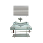 Gabinete De Vidro 60cm Curvado Duplo Inox Cuba Oval Prata