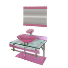 Gabinete De Vidro 60cm Curvado Duplo Inox Cuba Oval Rosa