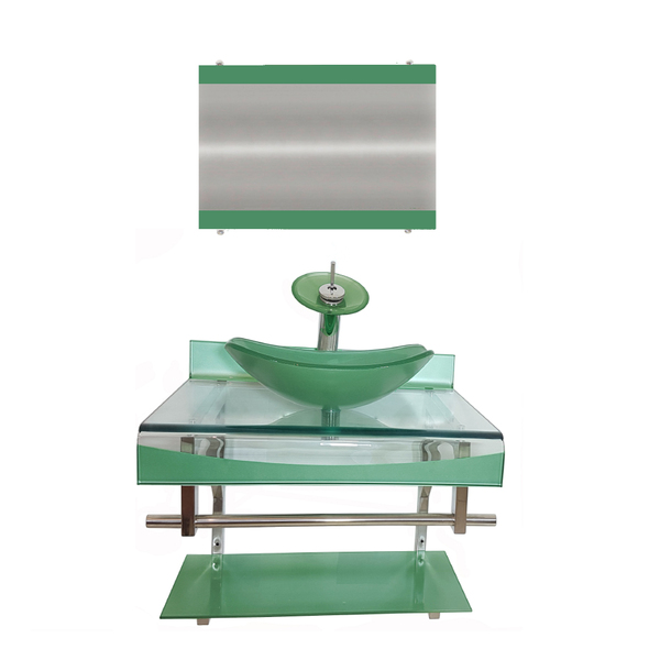 Gabinete De Vidro 60cm Curvado Duplo Inox Cuba Oval Verde