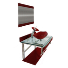 Gabinete De Vidro 60cm Curvado Duplo Inox Cuba Oval Vermelho