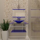 Gabinete De Vidro 60cm Inox Com Cuba Quadrada Azul Escuro