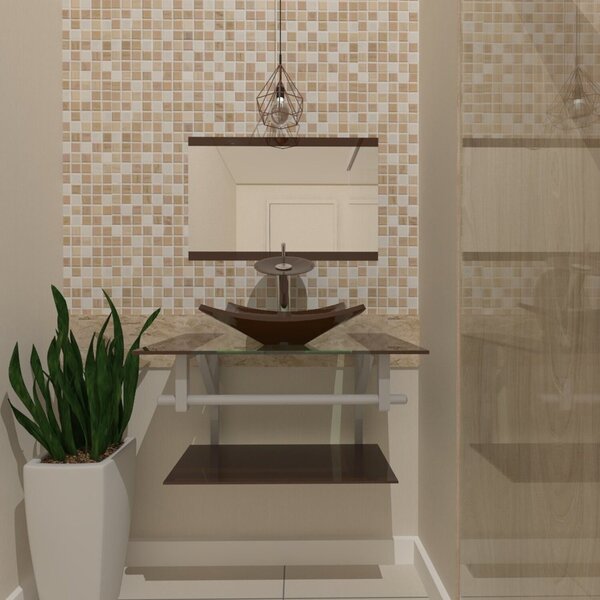 Gabinete De Vidro 60cm Inox Com Cuba Quadrada Marrom