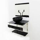 Gabinete De Vidro 60cm Inox Com Cuba Redonda Mármore Preto