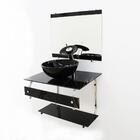 Gabinete De Vidro 60cm Inox Com Cuba Redonda Mármore Preto