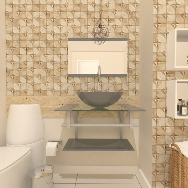 Gabinete De Vidro 60cm Inox Com Cuba Redonda Prata