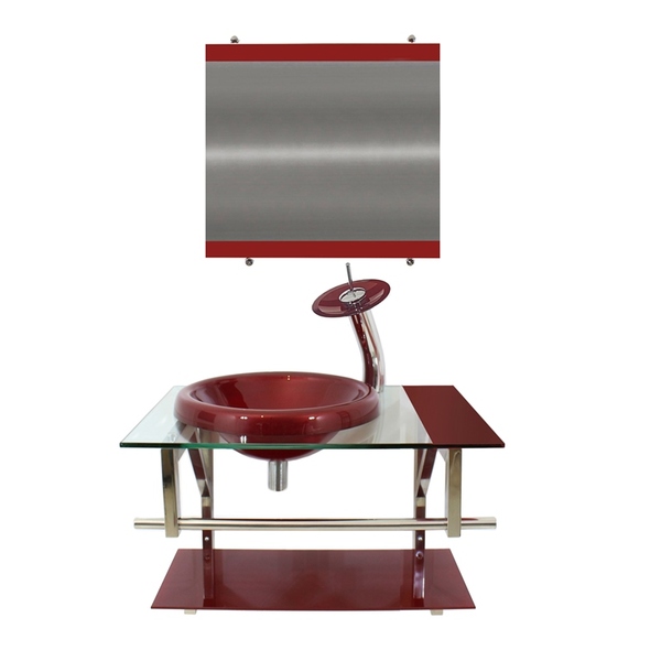 Gabinete De Vidro 60cm Iq Inox Com Cuba Chapéu Redonda - Verm