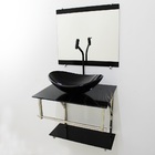 Gabinete De Vidro 60cm Iq Inox Com Cuba Oval - Mármore Preto