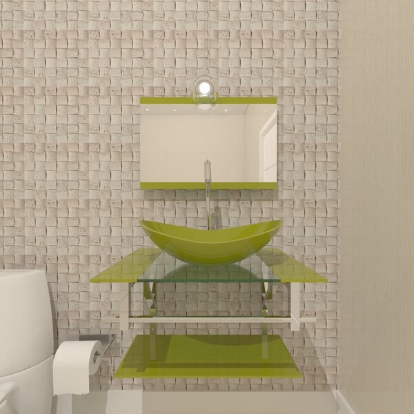 Gabinete De Vidro 60cm Iq Inox Com Cuba Oval - Verde  Oliva