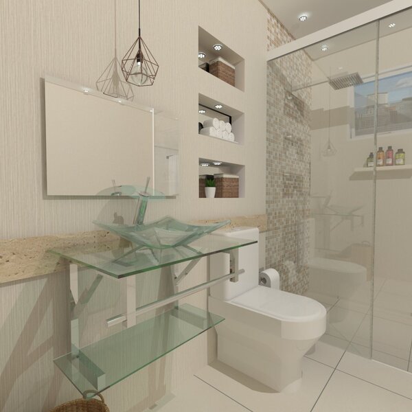 Gabinete De Vidro 60cm Iq Inox Com Cuba Quadrada - Incolor