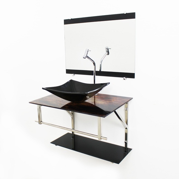 Gabinete De Vidro 60cm Iq Inox Com Cuba Quadrada - Madeira Rú