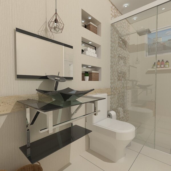 Gabinete De Vidro 60cm Iq Inox Com Cuba Quadrada - Preto