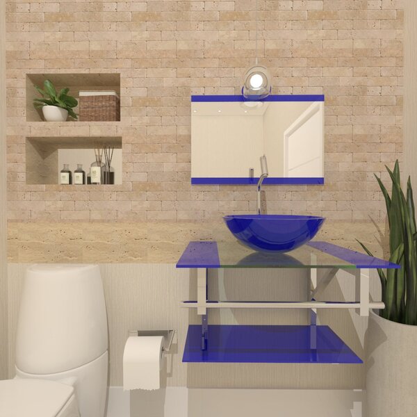 Gabinete De Vidro 60cm Iq Inox Com Cuba Redonda - Azul Escuro