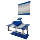 Gabinete De Vidro 60cm Iq Inox Com Cuba Redonda - Azul Escuro