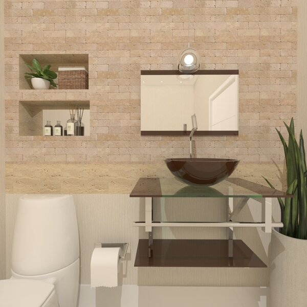 Gabinete De Vidro 60cm Iq Inox Com Cuba Redonda - Marrom