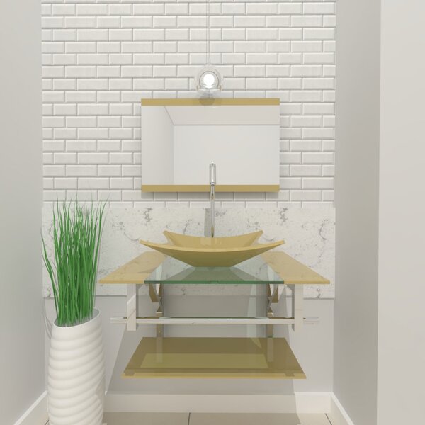 Gabinete De Vidro 60cm Iq Inox Com Cuba Retangular - Champanhe