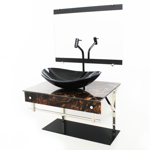 Gabinete De Vidro 60cm Iqx Inox Com Cuba Oval - Imperador