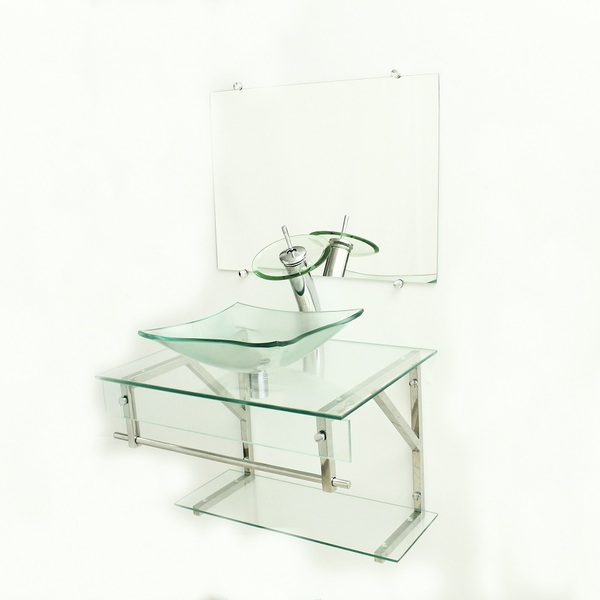 Gabinete De Vidro 60cm Iqx Inox Com Cuba Quadrada - Incolor