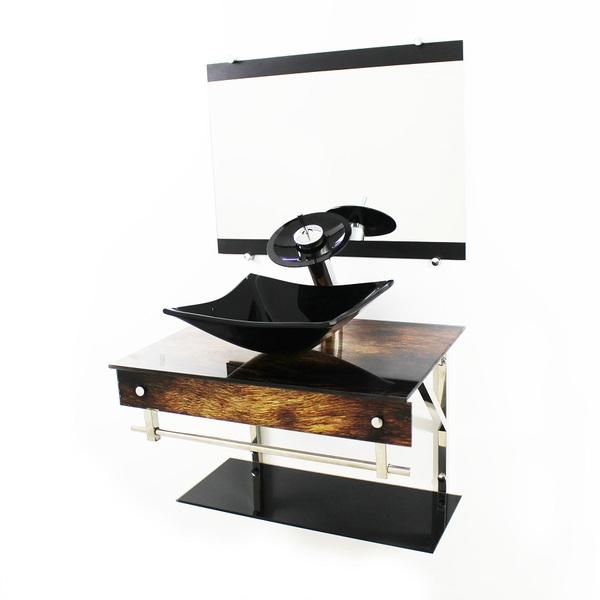 Gabinete De Vidro 60cm Iqx Inox Com Cuba Quadrada - Madeira R