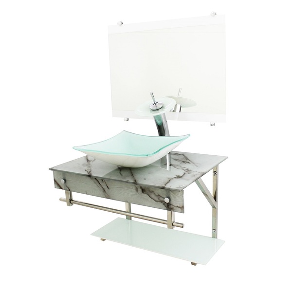 Gabinete De Vidro 60cm Iqx Inox Com Cuba Quadrada - Mármore B