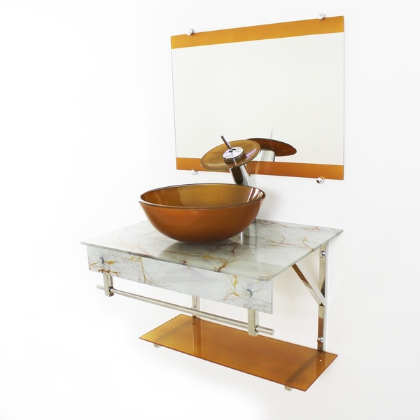 Gabinete De Vidro 60cm Iqx Inox Com Cuba Redonda - Mármore Br