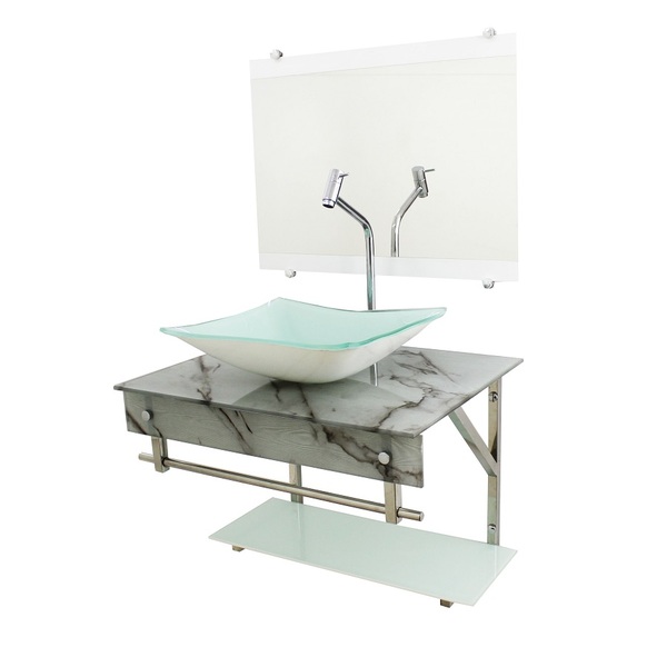 Gabinete De Vidro 60cm Iqx Inox Com Cuba Retangular - Mármore