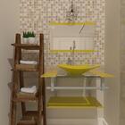 Gabinete De Vidro 70cm Ac Cuba Quadrada Amarelo