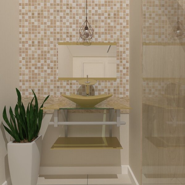 Gabinete De Vidro 70cm Ac Cuba Quadrada Champanhe