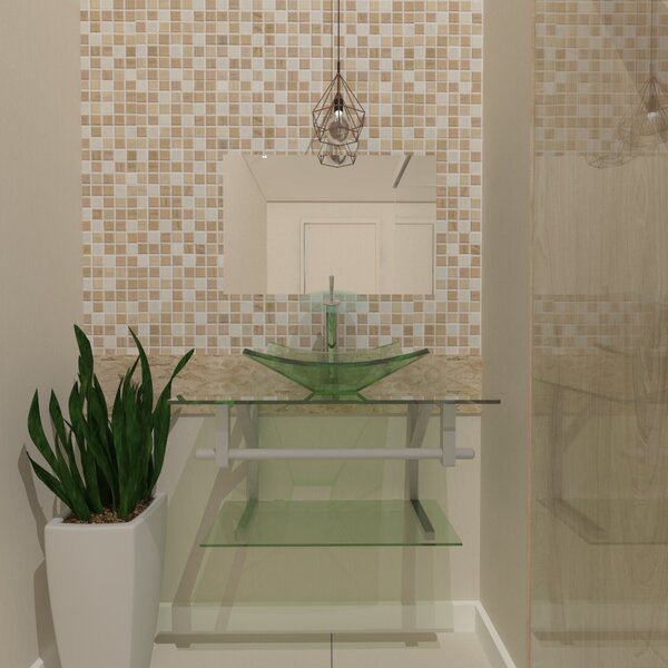 Gabinete De Vidro 70cm Ac Cuba Quadrada Incolor