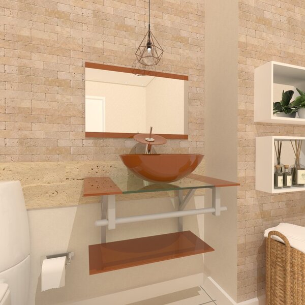 Gabinete De Vidro 70cm Ac Cuba Redonda Dourado Real