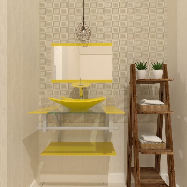 Gabinete De Vidro 70cm Ac Cuba Retangular Amarelo