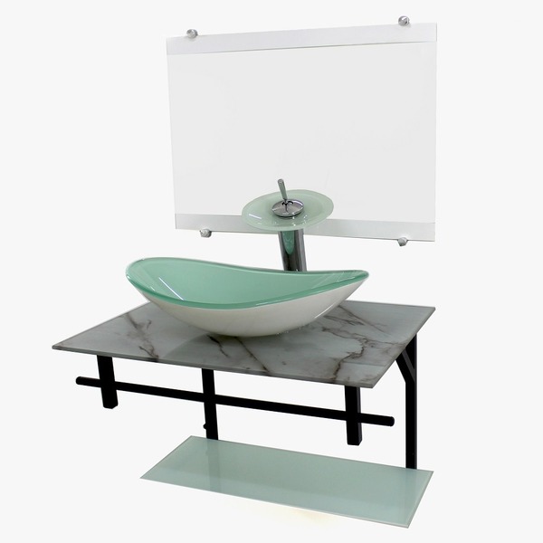 Gabinete De Vidro 70cm Ap Com Cuba Oval - Mármore Branco