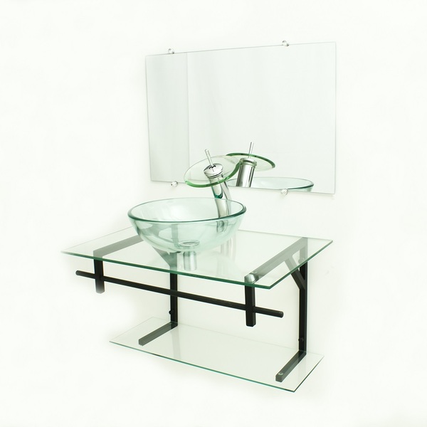 Gabinete De Vidro 70cm Ap Com Cuba Redonda - Incolor