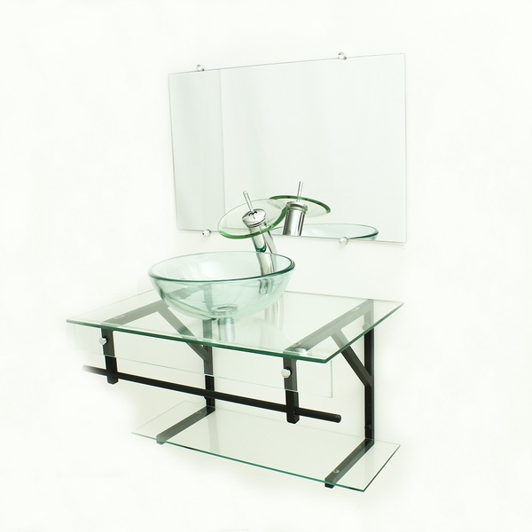 Gabinete De Vidro 70cm Apx Com Cuba Redonda - Incolor