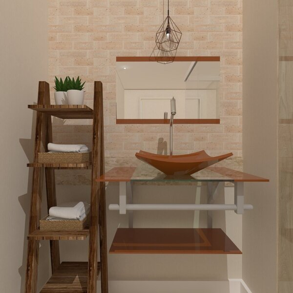 Gabinete De Vidro 70cm Com Cuba Quadrada Dourado Real