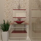 Gabinete De Vidro 70cm Com Cuba Quadrada Vermelho Cereja