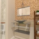 Gabinete De Vidro 70cm Com Cuba Retangular Prata