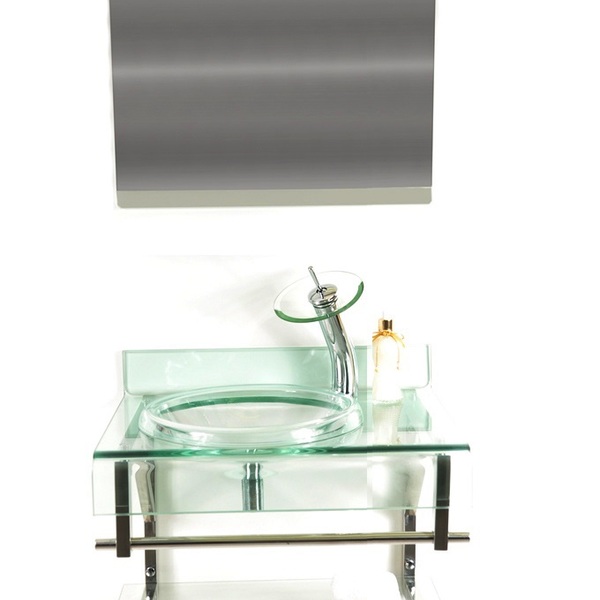 Gabinete De Vidro 70cm Curvado Duplo Inox Com Cuba Chapéu - I