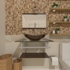 Gabinete De Vidro 70cm Inox Com Cuba Oval Marrom