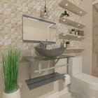 Gabinete De Vidro 70cm Inox Com Cuba Oval Prata