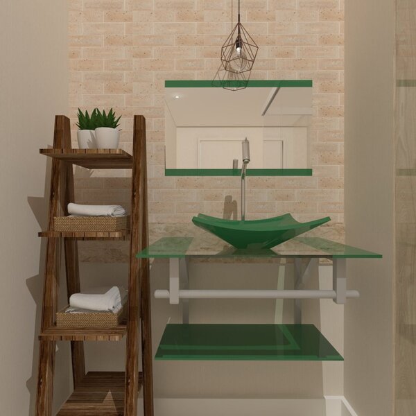 Gabinete De Vidro 70cm Inox Com Cuba Quadrada Verde