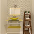 Gabinete De Vidro 70cm Inox Com Cuba Retangular Amarelo