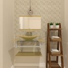 Gabinete De Vidro 70cm Inox Com Cuba Retangular Champagne