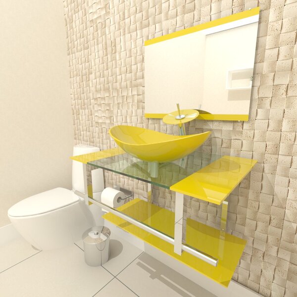 Gabinete De Vidro 70cm Iq Inox Com Cuba Oval - Amarelo