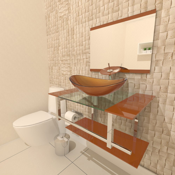 Gabinete De Vidro 70cm Iq Inox Com Cuba Oval - Dourado Real