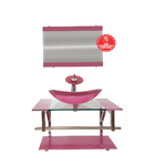 Gabinete De Vidro 70cm Iq Inox Com Cuba Oval - Rosa