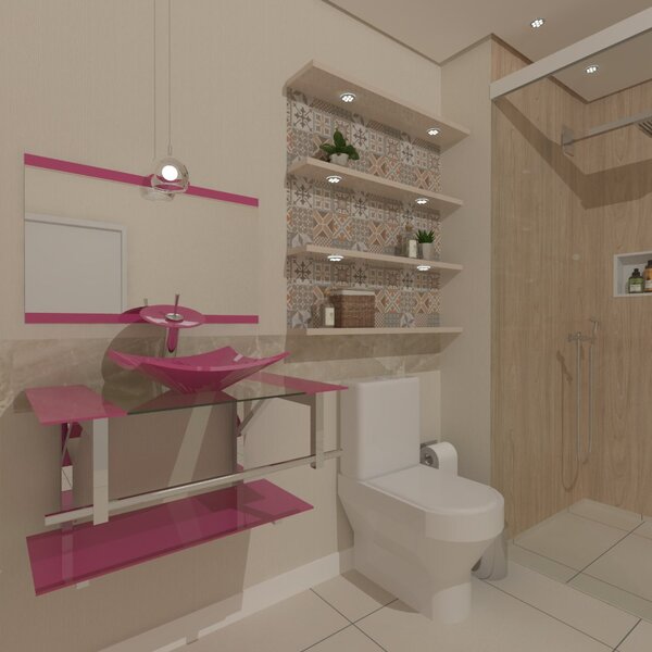 Gabinete De Vidro 70cm Iq Inox Com Cuba Quadrada - Rosa