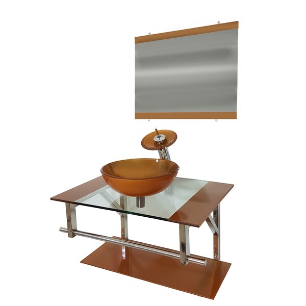 Gabinete De Vidro 70cm Iq Inox Com Cuba Redonda - Dourado Real